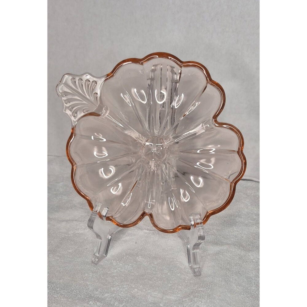 Vintage Jeannette Pink Depression Glass Divided Candy Dish Clover Leaf Trinket